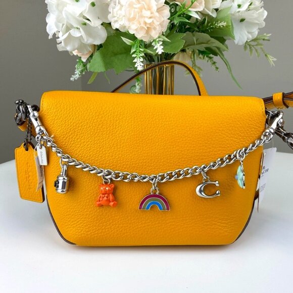 Coach CW662 Swagger Chain with Charms + Coach C2815 Leather Karlee Xbody, Ochre - Picture 1 of 12